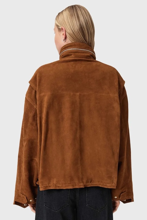 AllSaints kurtka zamszowa kolor brązowy przejściowa W087LD - zdjęcie produktu nr 1