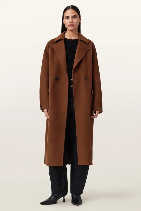 AllSaints płaszcz z dodatkiem wełny SELLMA kolor bordowy W019OD - zdjęcie produktu nr 1