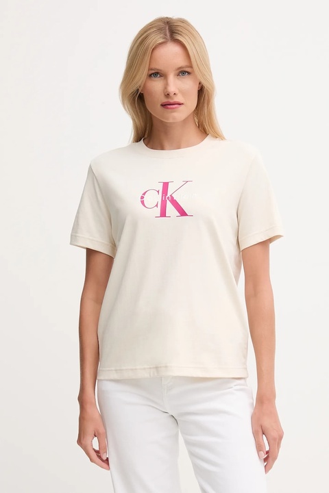 Calvin Klein Jeans t-shirt bawełniany damski kolor beżowy LV047B865G - zdjęcie produktu nr 1