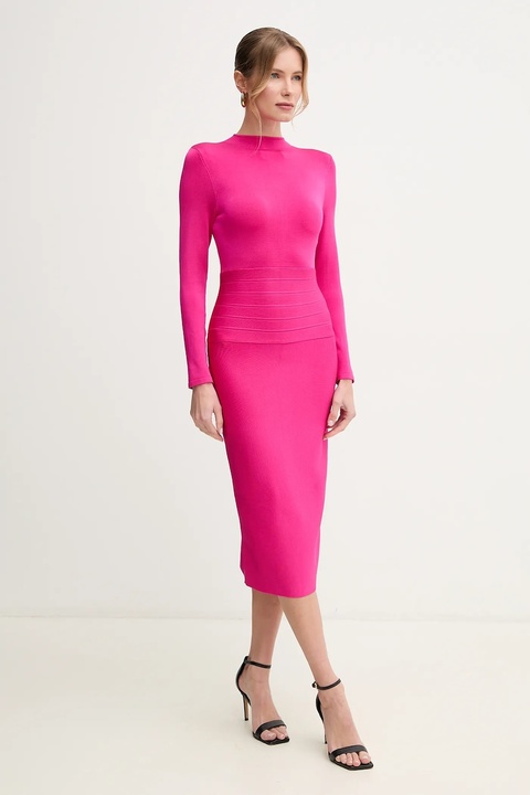 Herve Leger sukienka Freya kolor różowy midi dopasowana HLT8498785 - zdjęcie produktu nr 1