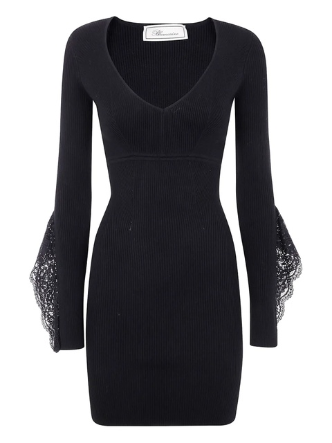 Blumarine lace-insert ribbed dress - Black - zdjęcie produktu nr 1