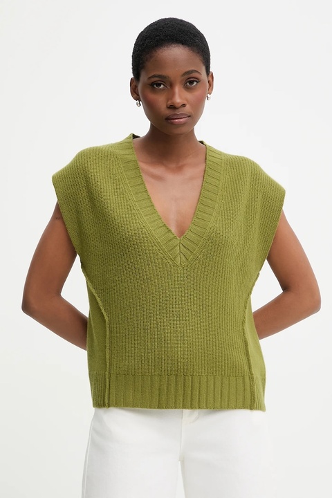 United Colors of Benetton kamizelka z dodatkiem wełny damski kolor zielony 126WD4033 - zdjęcie produktu nr 1