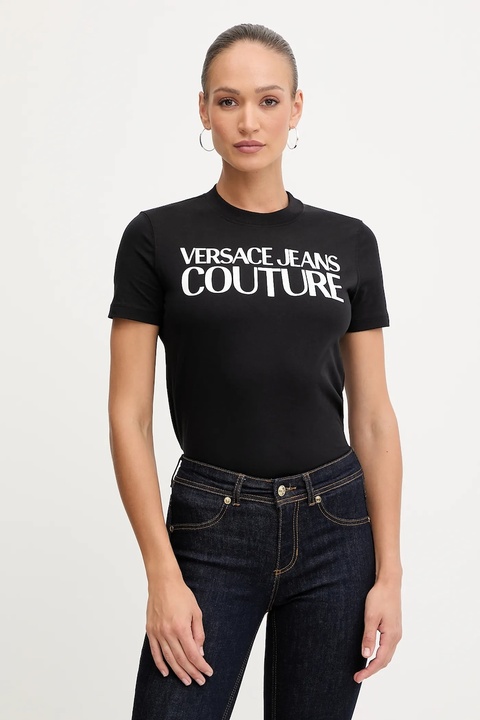 Versace Jeans Couture t-shirt bawełniany damski kolor czarny 79HAHE05 CJ00E - zdjęcie produktu nr 1