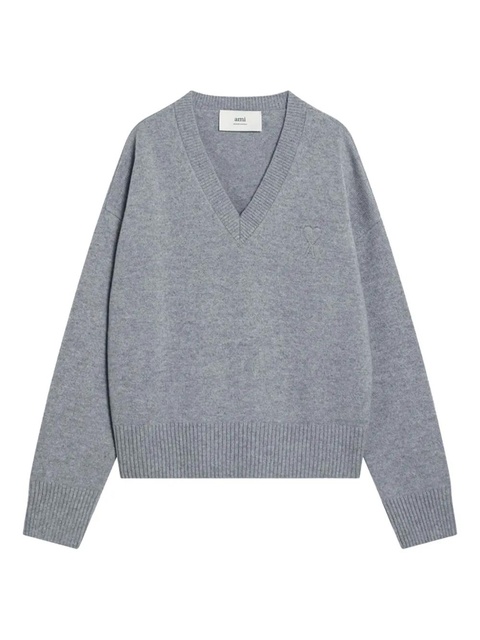 AMI Paris logo-embroidered V-neck sweater - Grey - zdjęcie produktu nr 1