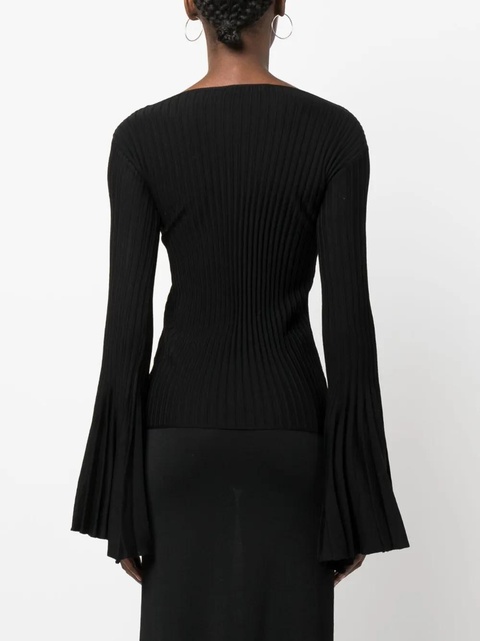 Blumarine fluted-sleeve knitted top - Black - zdjęcie produktu nr 2