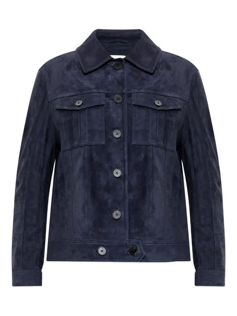 Self-Portrait flap-pocket suede jacket - Blue - zdjęcie produktu nr 1