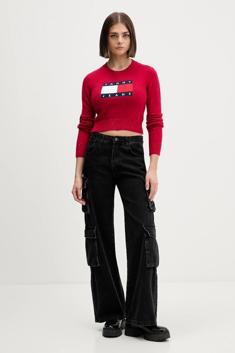 Tommy Jeans sweter damski kolor bordowy DW0DW21690 - zdjęcie produktu nr 2
