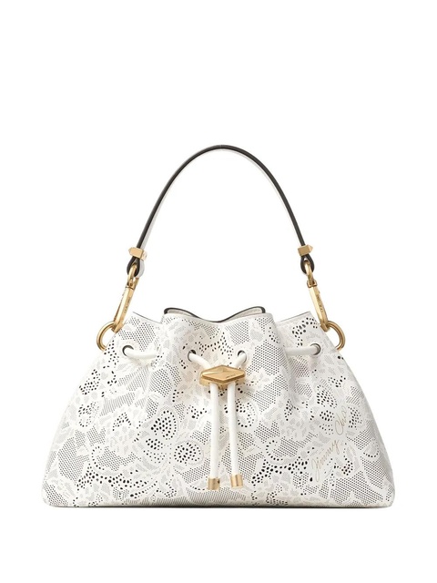 Jimmy Choo small Cinch perforated-lace drawstring shoulder bag - White - zdjęcie produktu nr 1