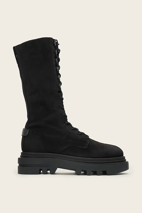 AllSaints botki nubukowe Jay Boot damskie kolor czarny na płaskim obcasie W062FD - zdjęcie produktu nr 1