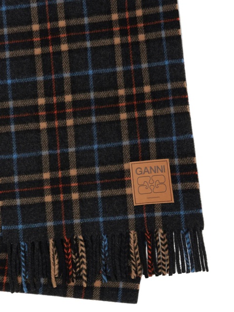 GANNI checked fringed scarf - Black - zdjęcie produktu nr 2