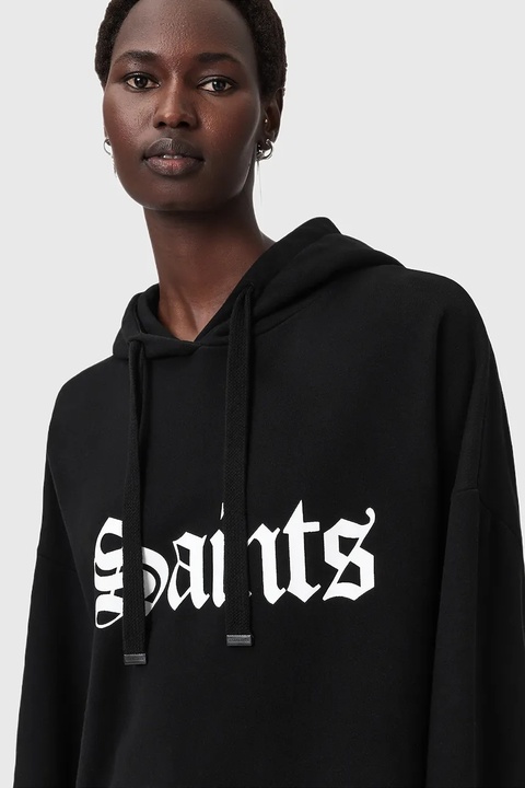 AllSaints bluza bawełniana SAINT damska kolor czarny z kapturem z nadrukiem W140JD - zdjęcie produktu nr 2