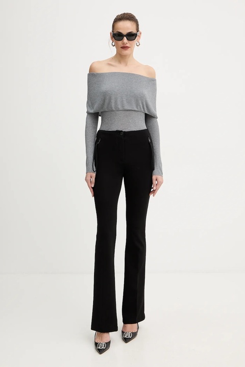 Pinko spodnie damskie kolor czarny dzwony high waist 106093 A04I - zdjęcie produktu nr 2