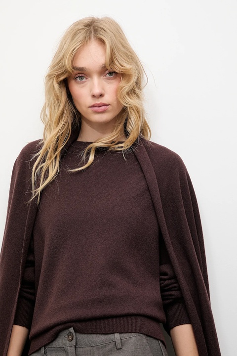 Answear.LAB sweter z wełny merino z szalem damski kolor brązowy lekki - zdjęcie produktu nr 1