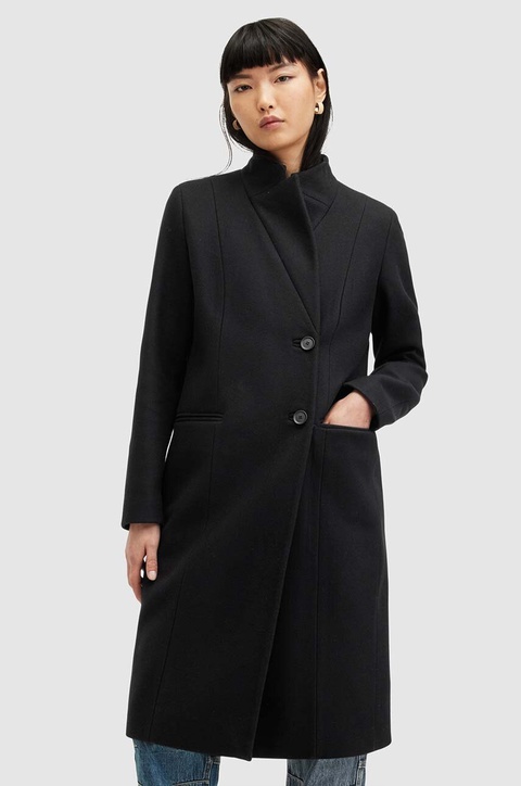 AllSaints płaszcz wełniany SIDNEY kolor czarny przejściowy W008OZ - zdjęcie produktu nr 2