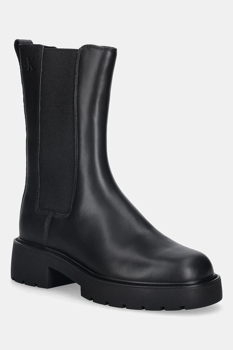 Calvin Klein sztyblety skórzane CHUNKY HIGH CHELSEA kolor czarny na płaskim obcasie YW0YW01909 - zdjęcie produktu nr 1