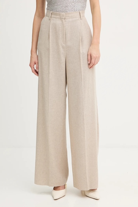 Marella spodnie z dodatkiem wełny Emme by Marella damskie kolor beżowy szerokie high waist 2525136102200 - zdjęcie produktu nr 1