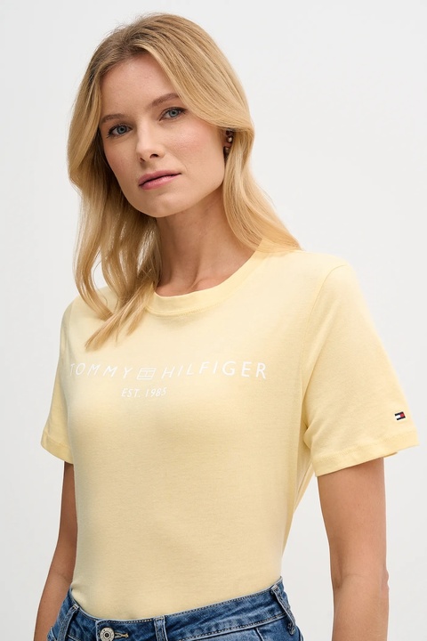 Tommy Hilfiger t-shirt bawełniany damski kolor żółty WW0WW40276 - zdjęcie produktu nr 2