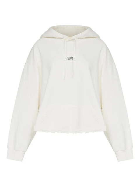MM6 Maison Margiela frayed-hem logo hoodie - White - zdjęcie produktu nr 1