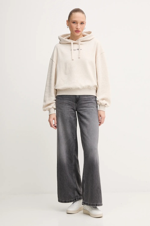 Tommy Hilfiger bluza damska kolor beżowy z kapturem z nadrukiem WW0WW47459 - zdjęcie produktu nr 2