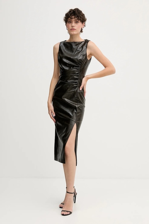 Sisley sukienka kolor brązowy midi dopasowana 44WKL0033 - zdjęcie produktu nr 2