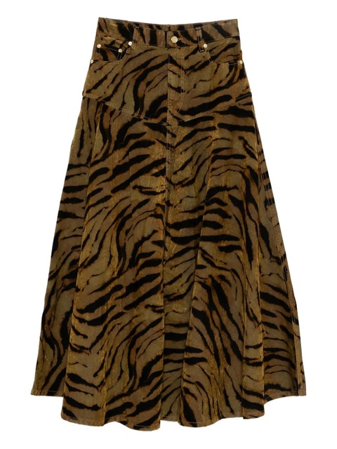 GANNI tiger-print denim maxi skirt - Brown - zdjęcie produktu nr 1