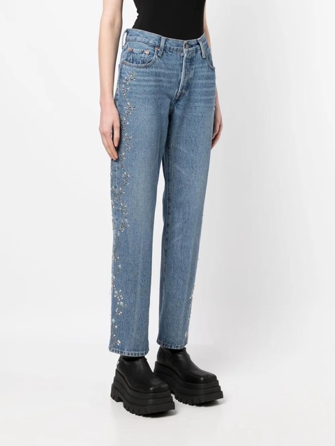 Anna Sui eyelet-embellished cotton tapered jeans - Blue - zdjęcie produktu nr 2