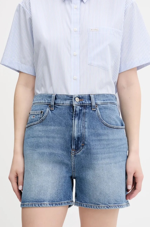 Tommy Jeans szorty jeansowe damskie kolor niebieski gładkie high waist DW0DW20092 - zdjęcie produktu nr 1