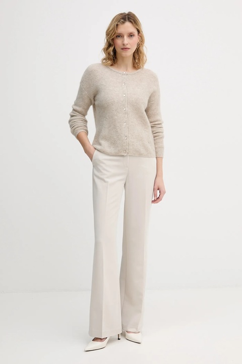 Sisley spodnie damskie kolor beżowy proste high waist 4KVXLF02I - zdjęcie produktu nr 2