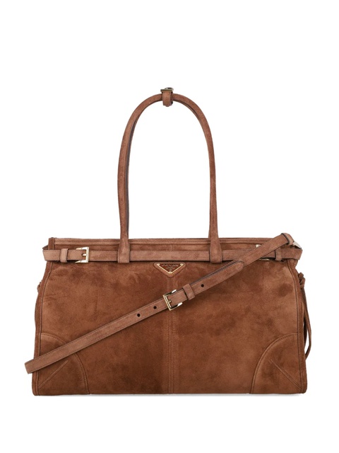 Prada medium Bonnie buckle-fastening suede tote bag - Brown - zdjęcie produktu nr 1