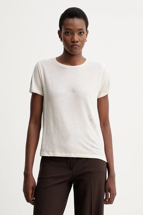 ZADIG&VOLTAIRE t-shirt z domieszką lnu damski kolor beżowy JWTS02818 - zdjęcie produktu nr 1