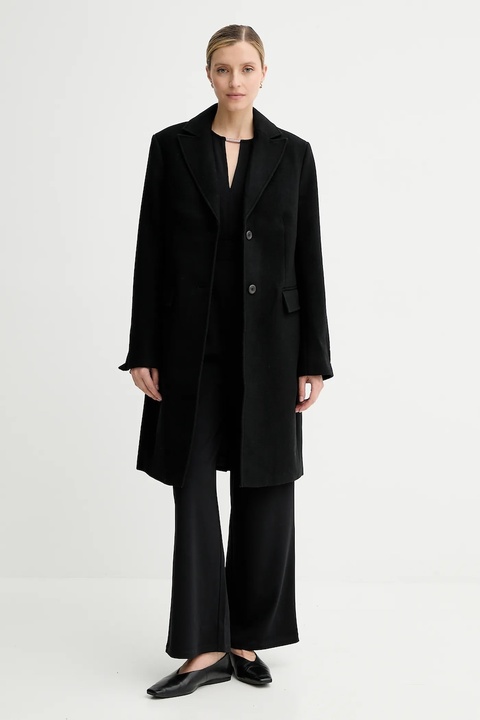 Calvin Klein płaszcz z wełną kolor czarny LV044D558G - zdjęcie produktu nr 1
