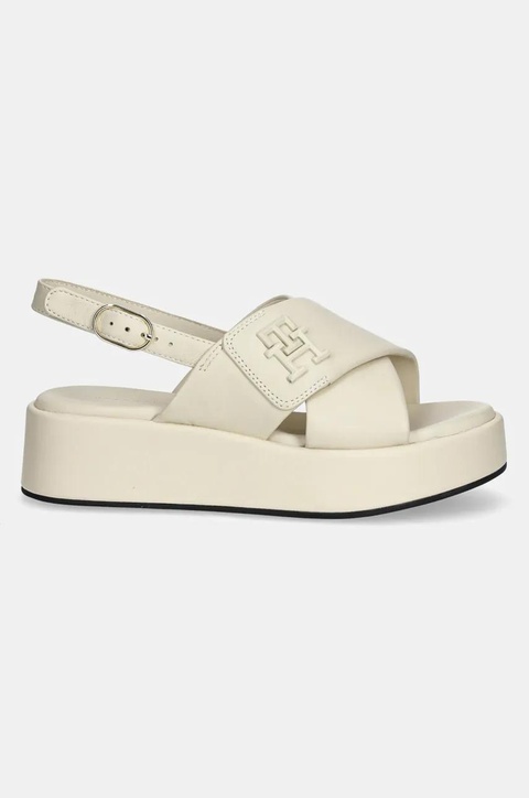 Tommy Hilfiger sandały skórzane TH LOGO HW PADDED LEATHER SANDAL damskie kolor beżowy na platformie FW0FW08808 - zdjęcie produktu nr 2
