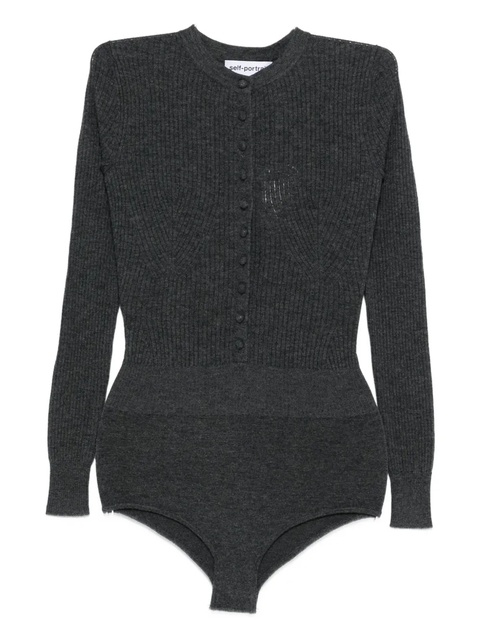 Self-Portrait ribbed-knit bodysuit - Grey - zdjęcie produktu nr 1