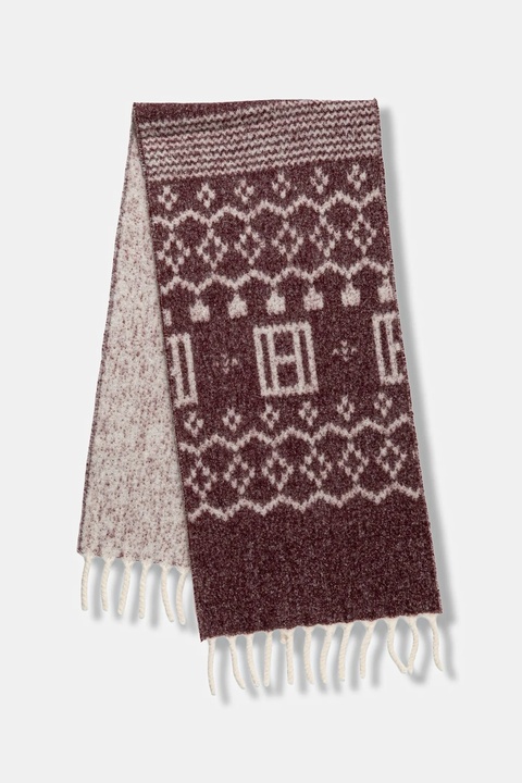 Tommy Hilfiger szalik z dodatkiem wełny damski kolor bordowy wzorzysty AW0AW17968 - zdjęcie produktu nr 2