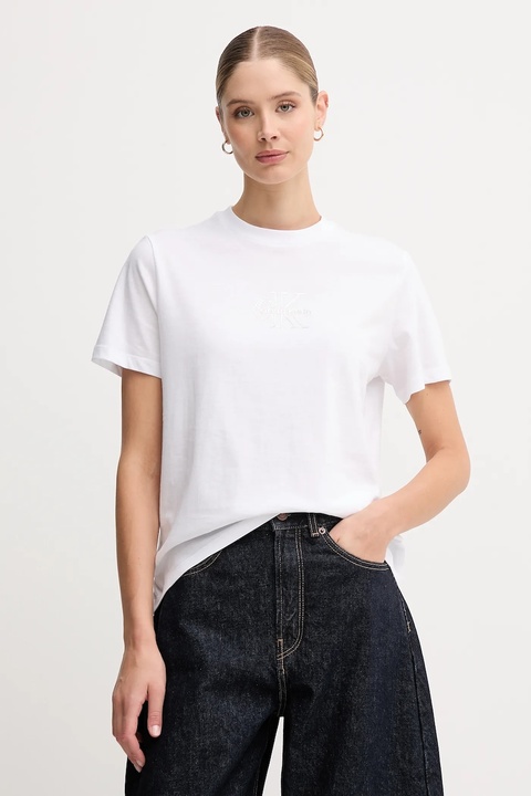 Calvin Klein Jeans t-shirt bawełniany damski kolor biały LV047D873G - zdjęcie produktu nr 1