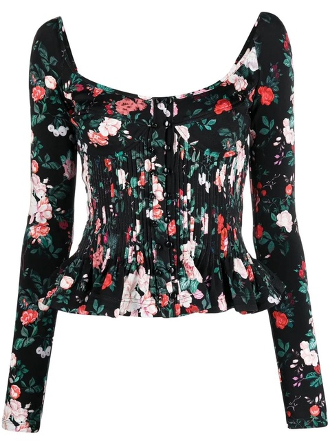 Rabanne floral-print corset-style blouse - Black - zdjęcie produktu nr 1