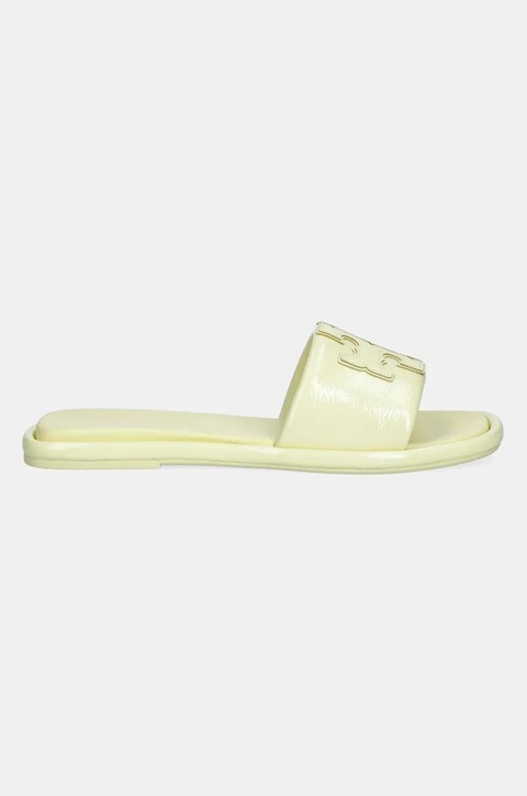 Tory Burch klapki skórzane Double T Sport Slide damskie kolor żółty 141380-701 - zdjęcie produktu nr 2
