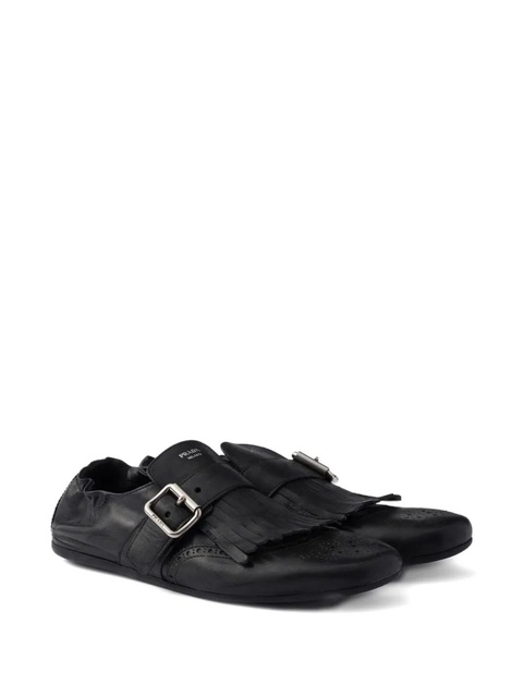 Prada buckle-strap fringe-detail leather loafers - Black - zdjęcie produktu nr 2