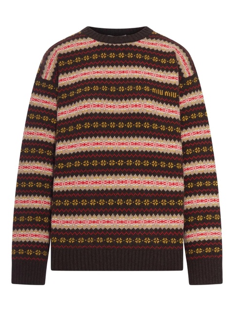Miu Miu jacquard logo wool sweater - Brown - zdjęcie produktu nr 2