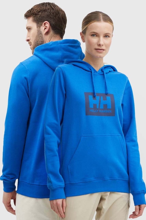 Helly Hansen bluza bawełniana kolor niebieski z kapturem z nadrukiem 53289 - zdjęcie produktu nr 1