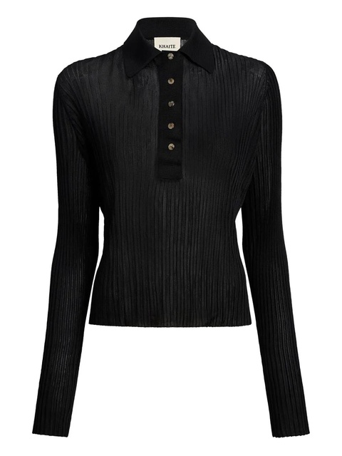 KHAITE long sleeve polo top - Black - zdjęcie produktu nr 1