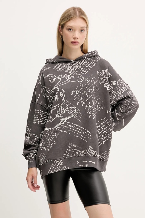 Desigual bluza bawełniana LETTERS MICKEY damska kolor szary z kapturem wzorzysta 25WWSK03 - zdjęcie produktu nr 1