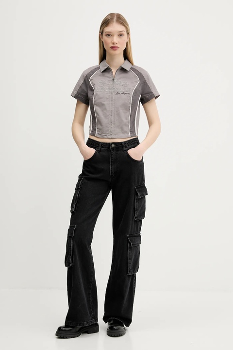 Guess Originals koszula damskie kolor szary slim z kołnierzykiem klasycznym W5GH0K WGB5B - zdjęcie produktu nr 2