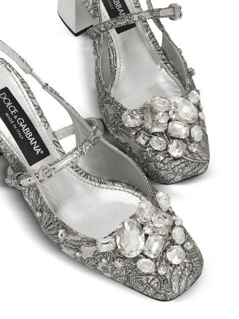 Dolce & Gabbana 60mm embroidery slingback pumps - Silver - zdjęcie produktu nr 2