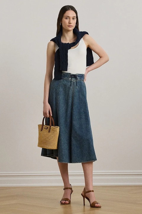 Lauren Ralph Lauren spódnica jeansowa bawełniana kolor niebieski midi rozkloszowana 200971265 - zdjęcie produktu nr 1