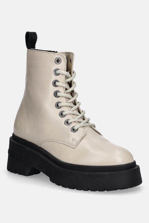 Tommy Jeans workery skórzane TJW CHUNKY SHINY LEATHER BOOT damskie kolor beżowy na platformie EN0EN02848 - zdjęcie produktu nr 1