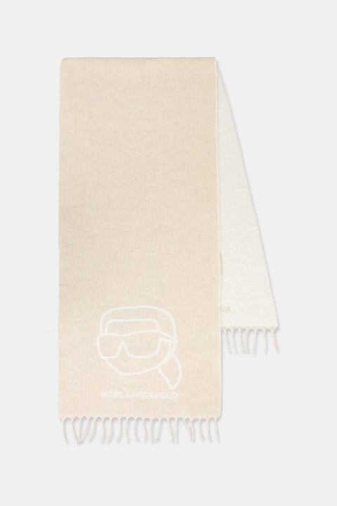 Karl Lagerfeld szalik z dodatkiem wełny IKON damski kolor beżowy wzorzysty A4W33051 - zdjęcie produktu nr 1