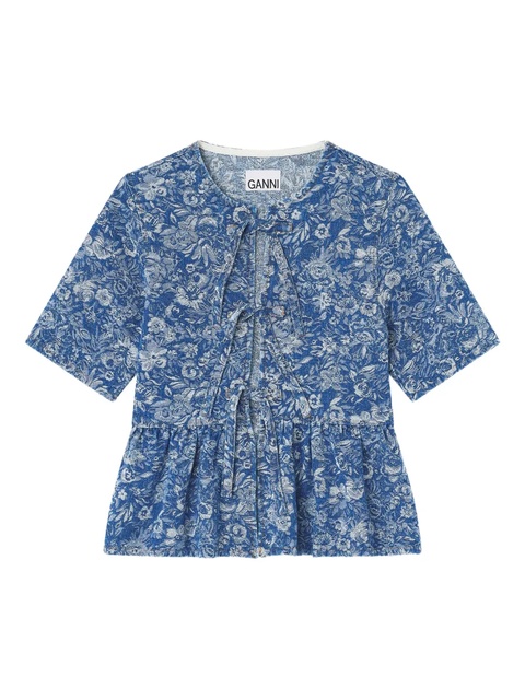 GANNI bow-detailed peplum blouse - Blue - zdjęcie produktu nr 1
