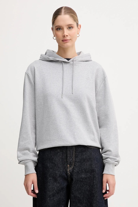 Calvin Klein Jeans bluza damska kolor szary z kapturem gładka LV047C224G - zdjęcie produktu nr 1