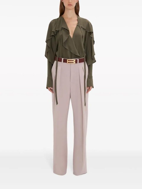 Victoria Beckham tie-detail ruffled silk blouse - Green - zdjęcie produktu nr 2